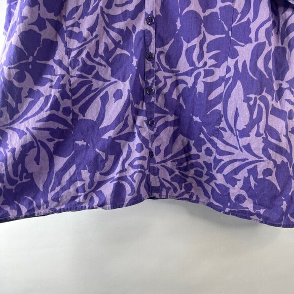 Maggie Barnes Womens Linen Button Up Shirt Size 3X Purple Floral Short Sleeve - Picture 5 of 8